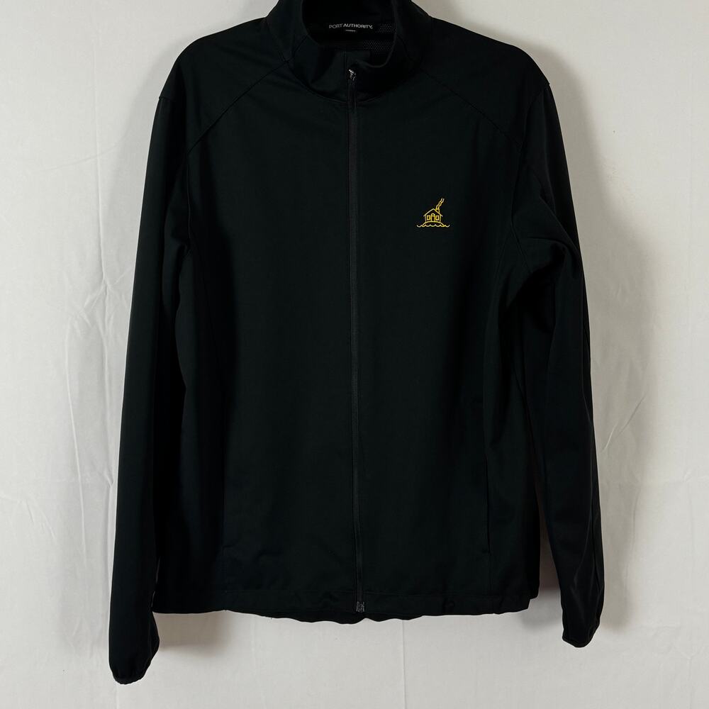 Port Authority Black Zip-Up Lightweight Jacket Medium Logo Embroidered